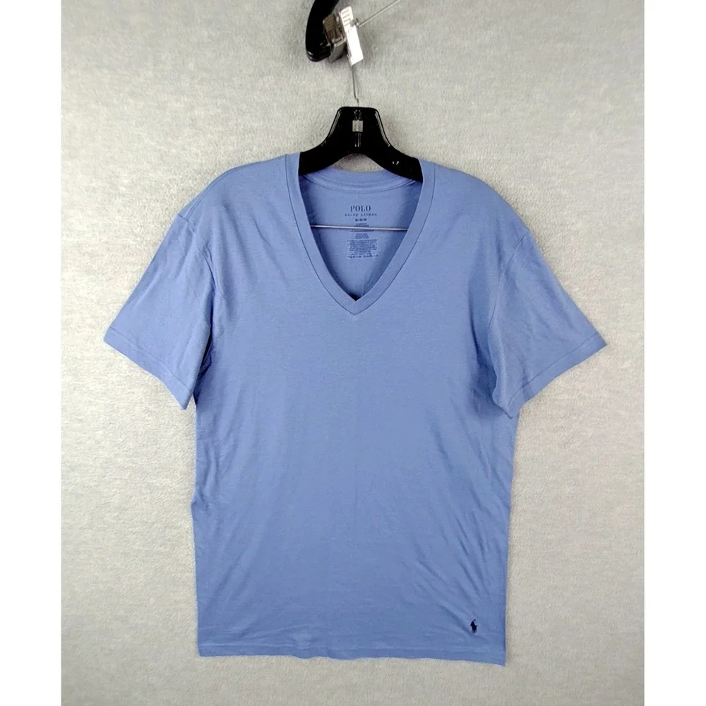 Polo Ralph Lauren Mens Shirt Medium Blue Small Pony Tee V Neck Pullover Preppy